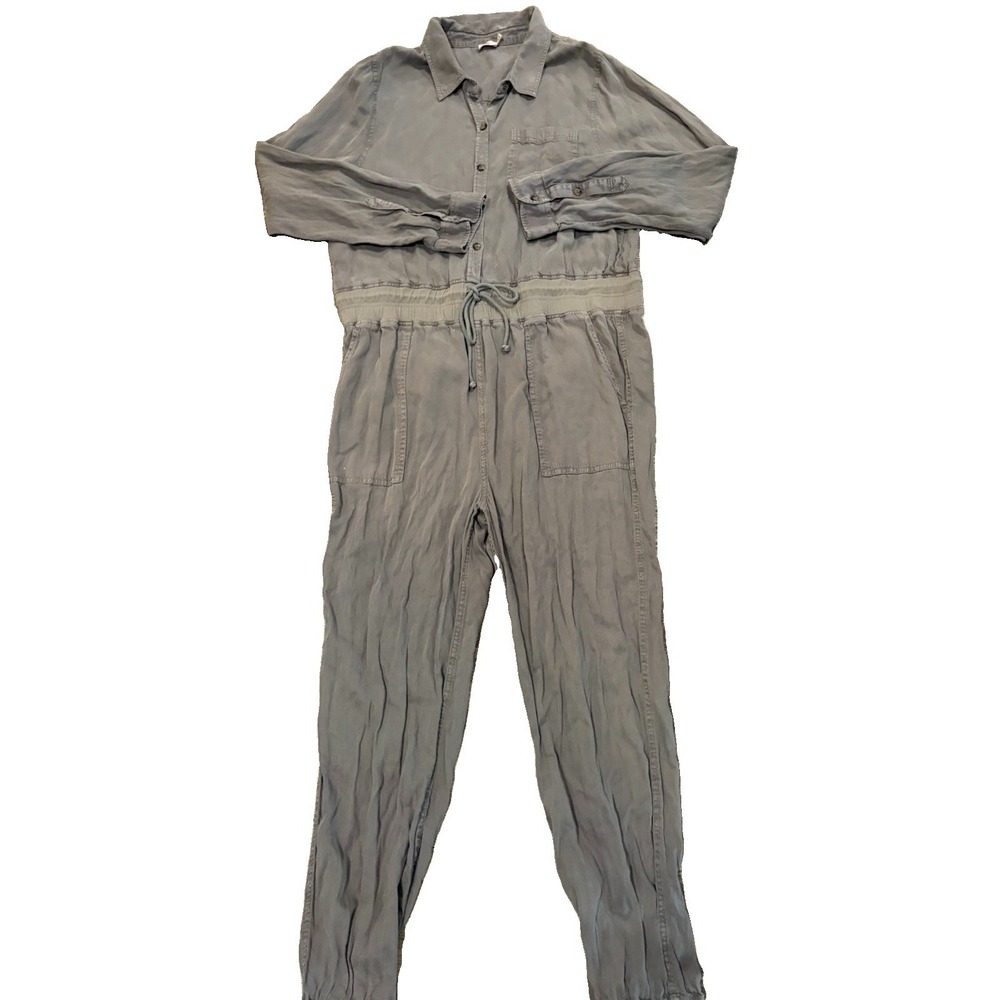 Faherty Arlie Jumpsuit Green Linen Blend Long Sleeve XL Women Tapered Leg